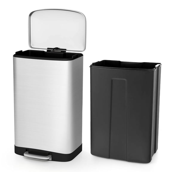13.2 Gal Kitchen Trash Can, Stainless Steel Trash Bin with Lock Device & Soft Closing Lid, Step-on Garbage Bin for Bathroom & Office