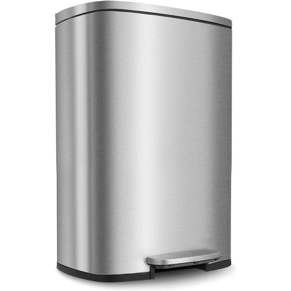 13.2 Gallon(50L) Trash Can, Fingerprint Proof Stainless Steel Kitchen Garbage Can with Removable Inner Bucket and Hinged Lids, Pedal Rubbish Bin for Home Office