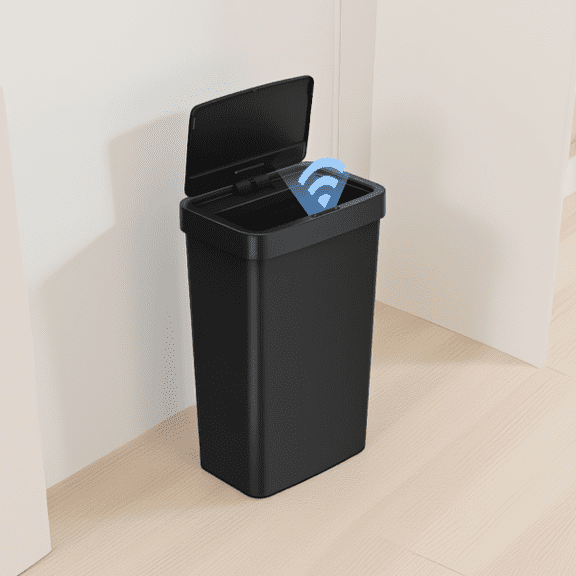 13.2 Gallon Automatic Trash Can with Motion Sensor and Soft-Close Lid, Black Plastic Kitchen Garbage Bin