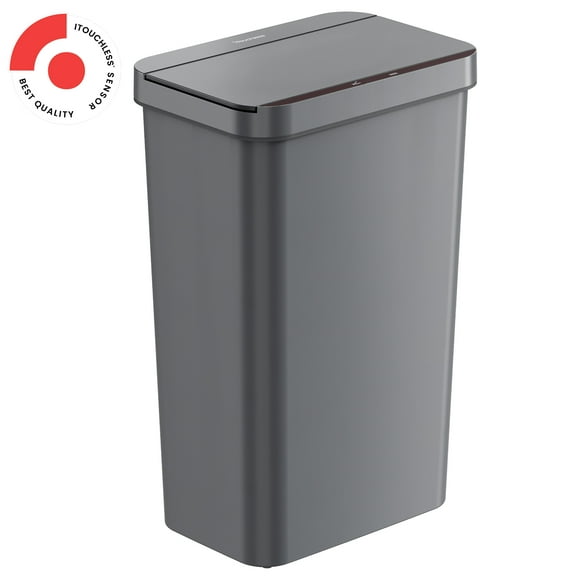 13.2 Gallon Gray Plastic Sensor Trash Can Durable Dent-Proof 50 L Rectangular Slim Bin