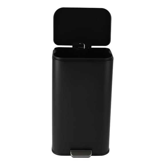13.2 Gallon Stainless Steel Trash Can with Soft-Close Foot Pedal, Large Kitchen & Office Garbage Bin, Smudge-Resistant 16.9"X13.4"X24" Rectangular Design, Brushed Stainless Steel Black