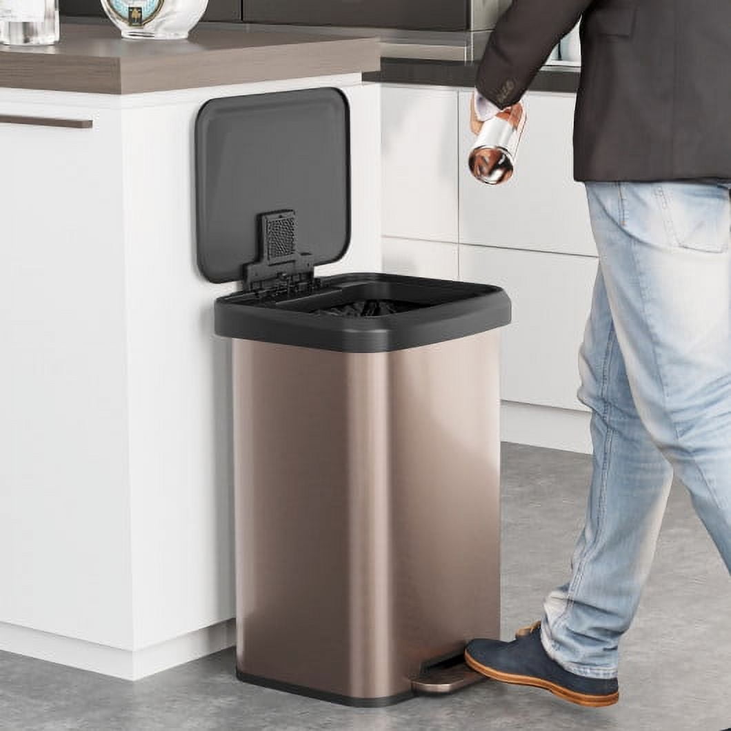 13.2 Gallon Step Trash Can with Soft Close Lid and Deodorizer CompartmentGolden