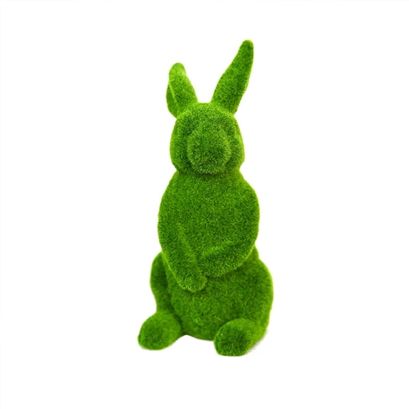 13.2 Inch Green Flocked Standing Bunny Garden Statue, Easter Moss Green Rabbit Sculpture, Large Rabbit Figurine Resin Animal Sculpture Outdoor Easter Decor for Patio Lawn Yard Balcony Ornaments