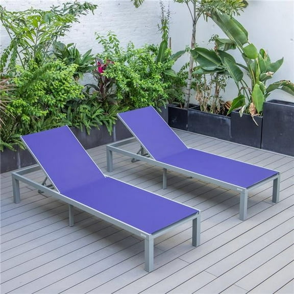 13.2 x 25 x 78.5 in. Marlin Patio Chaise Lounge Chair with Grey Aluminum Frame, Navy Blue - Set of 2