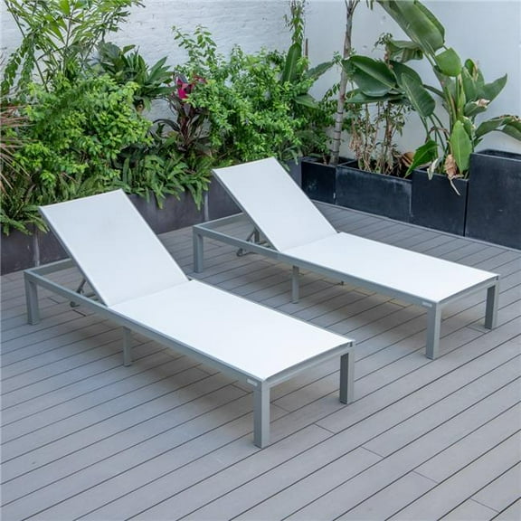 13.2 x 25 x 78.5 in. Marlin Patio Chaise Lounge Chair with Grey Aluminum Frame, White - Set of 2