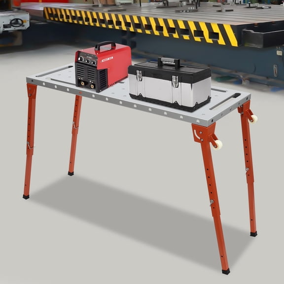 13-21in Adjustable Welding Workbench Table Floor Standing Silver&Orange Portable Welding Table with Handles