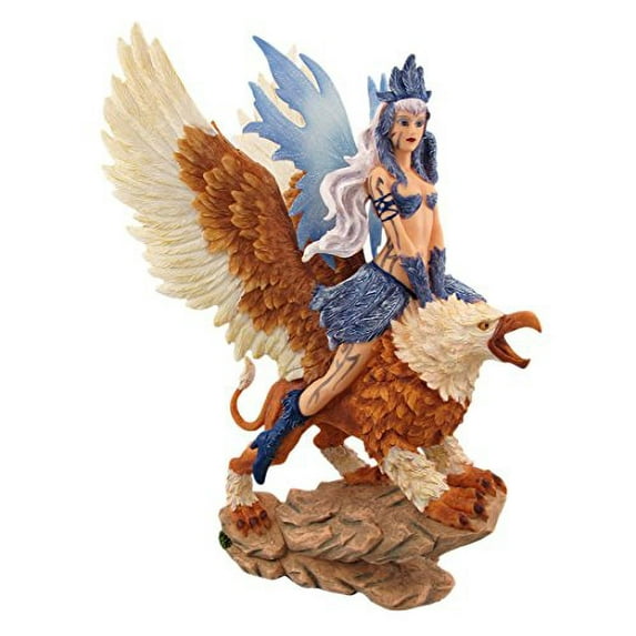 13.25 Inch Purple Fairy with Griffin Mythological Statue Figurine