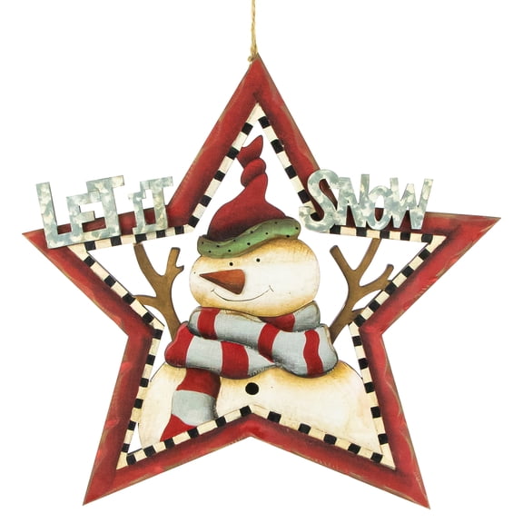 13.25" "Let it Snow" Snowman Star Hanging Christmas Sign