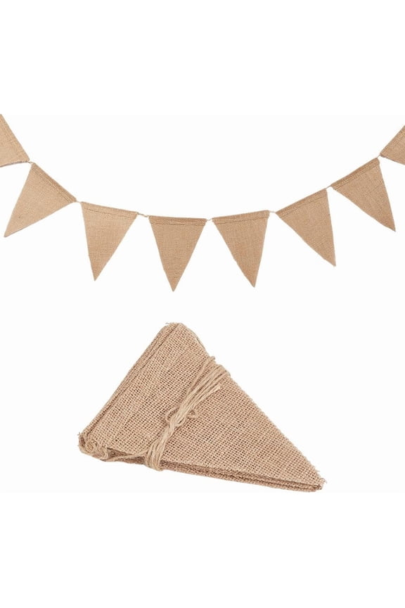 13.25FT Tan Flag Banner Burlap Banner Garland 7 x 5 Inch Triangle Linen Twine String Bunting Pennant Streamers Accessories for DIY Celebration Birthday Wedding Holidays Party Decorations