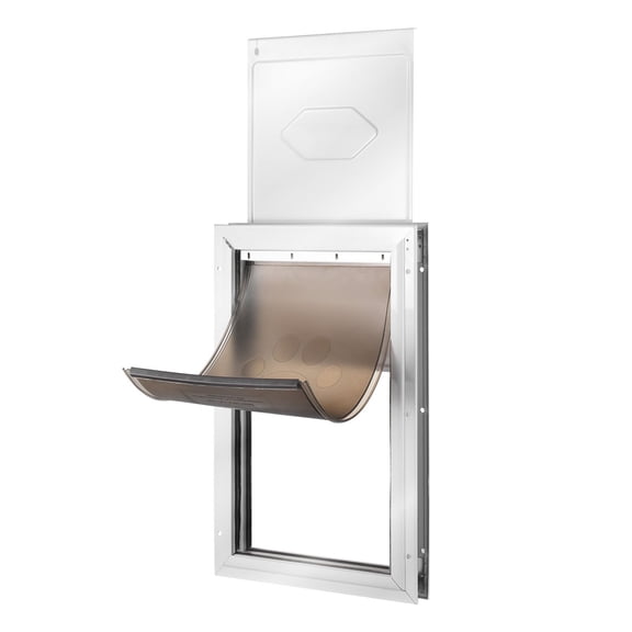 13.27X20.04 inch aluminum frame pet door, with locking flip, weatherproof, universal for indoor and outdoor doors, suitable for cats and dogs L-shaped white