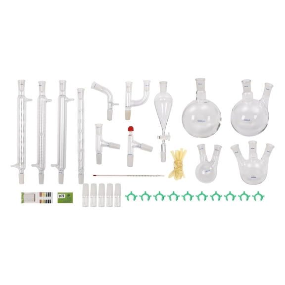 13/29/32Pcs Lab Chemilcal Unit 250-1000ml 24/40 Joints Glass Organic Chemistry Lab Distillation Glassware Kit Round Bottom Flask for Distillation Distilling Equipment for Home School (32Pcs)