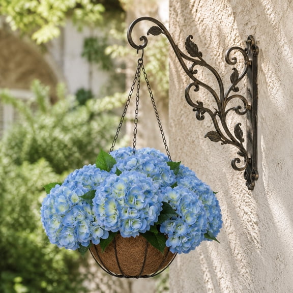 RosyHaven 2Pack Hanging Hydrangea Artificial Flowers with Real Touch Large Bule Hydrangea Flowers,Outdoor Faux Flower Hanging Basket for Spring Summer Porch Balcony Yard Garden Patio Home Decor