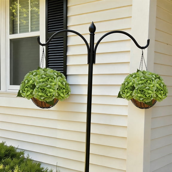RosyHaven 2Pack Outdoor Artificial Flower Hanging Basket, 14 Bunches of Large Green Hydrangea Flowers with 2 Hanging Baskets, Hanging Hydrangea Artificial Flowers for Porch Home Patio Balcony Yard