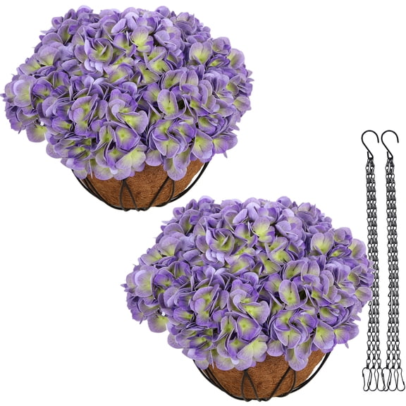 RosyHaven 2Pack Hanging Hydrangea Artificial Flowers with Real Touch Large Purple Hydrangea Flowers,Outdoor Faux Flower Hanging Basket for Spring Summer Porch Balcony Yard Garden Patio Home Decor