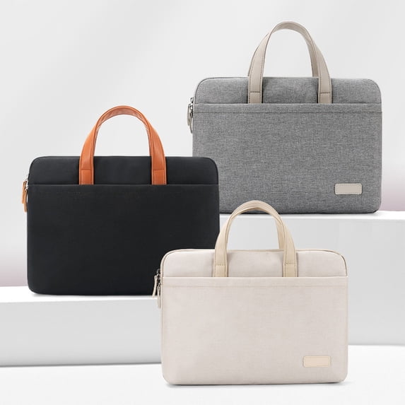 13.3-14 Inch Laptop Bag, Lightweight Portable Business Briefcase, Water-Resistant Polyester & Velour, Scratch-Resistant, Gray/Khaki