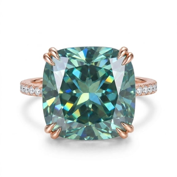 13.3 Ct Blue Moissanite Cushion Solitaire Ring - 925 Sterling Silver Gold Vermeil Size 6 US