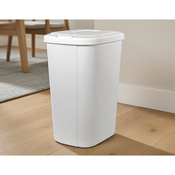 13.3 Gallon (53.2 Quart) Plastic Kitchen Trash Can with Lid, Slim Rectangular Waste Bin, White