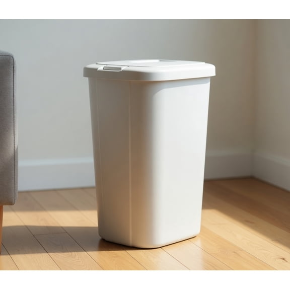 13.3 Gallon / 53.2 quart / 50L Touch Top Trash Can, Slim Plastic Garbage Bin for Kitchen, Office, and Laundry Room, Push Button Lid, Matte White