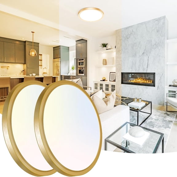 13.3 Inch LED Ceiling Light Gold, 24W Slim Flush Mount Ceiling Light 3000K/4000K/6500K Adjustable Kitchen(2 Pack)