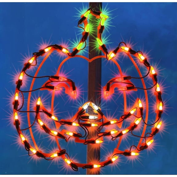 13.3-Inch Lighted Jack-O-Lantern Halloween Window Silhouette Decoration | Light-Up Hanging Pumpkin Ornament | 50 Mini Lights on Brown Wire | Indoor/Outdoor Holiday Decor