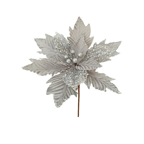 13.3" Large Heads Christmas Glitter Flowers Christmas Tree Ornaments Artificial Flowers with Picks Stems for Xmas Tree Party DIY Holiday Decorations