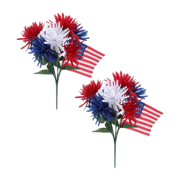 13.3" Patriotic Artificial Rose Flowers Table Centerpiece, 4th of July Red White and Blue Flower Decorations for Vase Filler, DIY Bouquet, Independence Day Home Party Supplies for Mantel Table