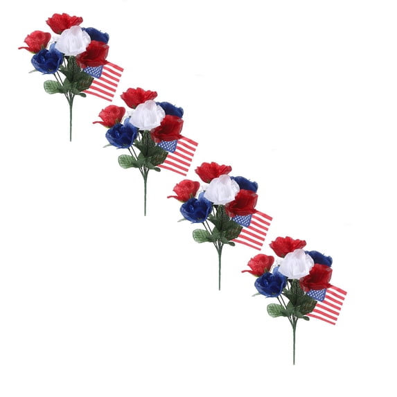 13.3" Patriotic Artificial Rose Flowers Table Centerpiece, 4th of July Red White and Blue Flower Decorations for Vase Filler, DIY Bouquet, Independence Day Home Party Supplies for Mantel Table