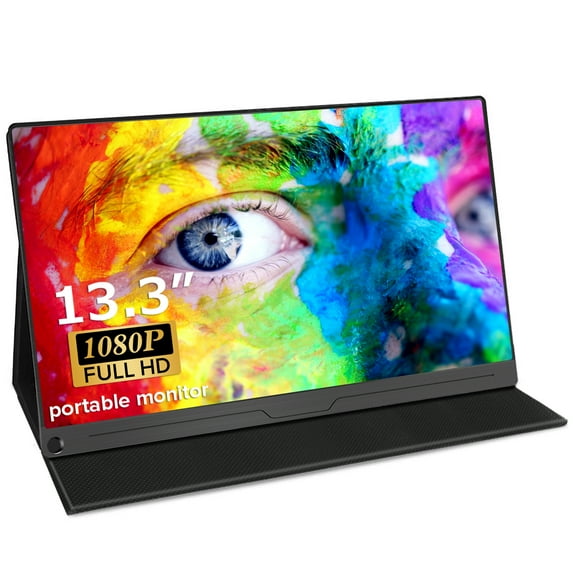 13.3" Full HD Portable Monitor, 1080P Computer Display USB C Computer Monitor FHD Eye Care Gaming Screen IPS With HDMI Type C OTG Mini DP Smart Cover Speakers for Rpi PS3 PS4 Xbox Laptop Phone PC Mac