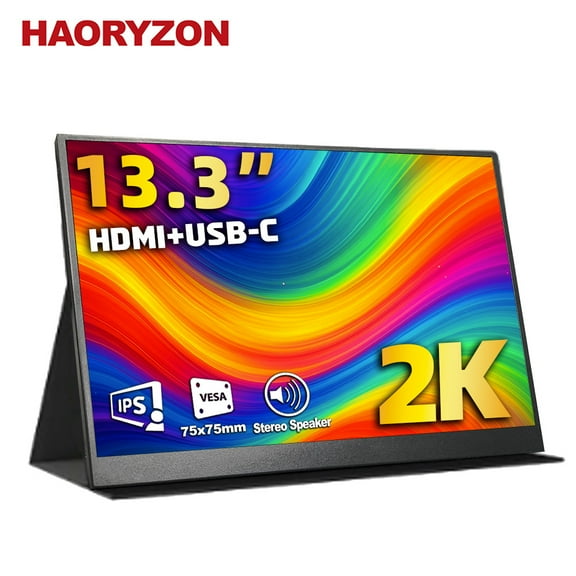 13.3-inch 2.5K Portable LCD Monitor 2560x1600 QHD IPS Display USB-C & HDMI HDR Built-in Speakers Ultra-Slim Widescreen for MacBook Laptop PS5 Xbox Phone Gaming Photo Editing