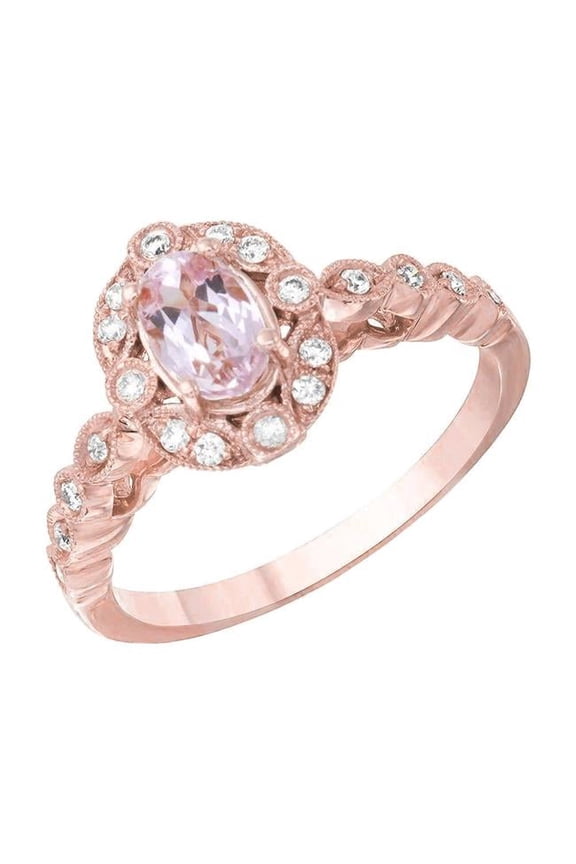 13.30 CT Pink Kunzite & Bezel Diamonds Ring, 14K Rose Gold - Size 6.5