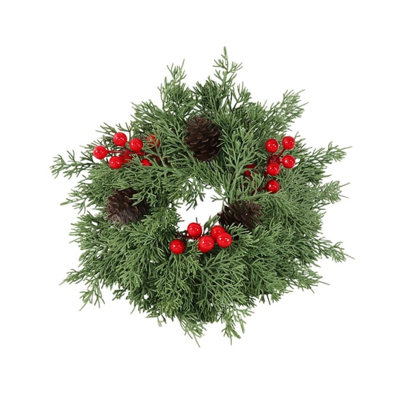 13.38 Inch Cedar Wreath Red Berries Cones Weather Resistant for Christmas Front Door Wall Indoor Outdoor Home Office Festive Decor