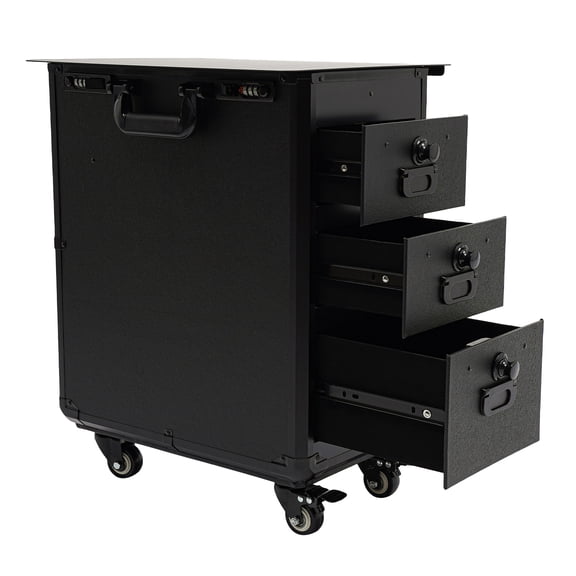 13-38cm Adjustable Height Rolling Makeup Case Rectangular Black Makeup Case with 4 Universal Wheels