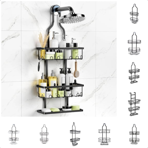 13.38x10.23x4.33 Inch Shower Caddy Hanging Never Rust Shower Organizer Aluminum Over Shower Head Caddy for Sponge Soap Basket Strong Load Bearing Anti-Slip Design Easy Install