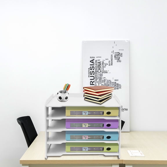 13.39*10.24*10.43in White Desk Paper Organizer with 5 Tier Storage Shelf Desktop File Holder Document Rack