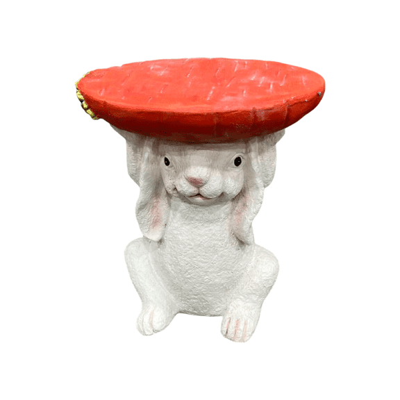 13.39"11.61"9.06" Resin Bunny Side Table with Carrot Top, Cute Rabbit Plant Stand for Indoor & Outdoor Decor