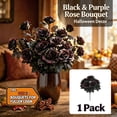 thumbnail image 1 of 13.39" Black and Purple Roses Artificial Flowers Bouquet, 1 Bouquet Gothic Fake Silk Flowers with Maple Leaves for Halloween Table Decor, Home Party, by Zovey, 1 of 8