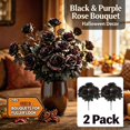 thumbnail image 1 of 13.39" Black and Purple Roses Artificial Flowers Bouquet, 2 Bouquet Gothic Fake Silk Flowers with Maple Leaves for Halloween Table Decor, Home Party, by Zovey, 1 of 8