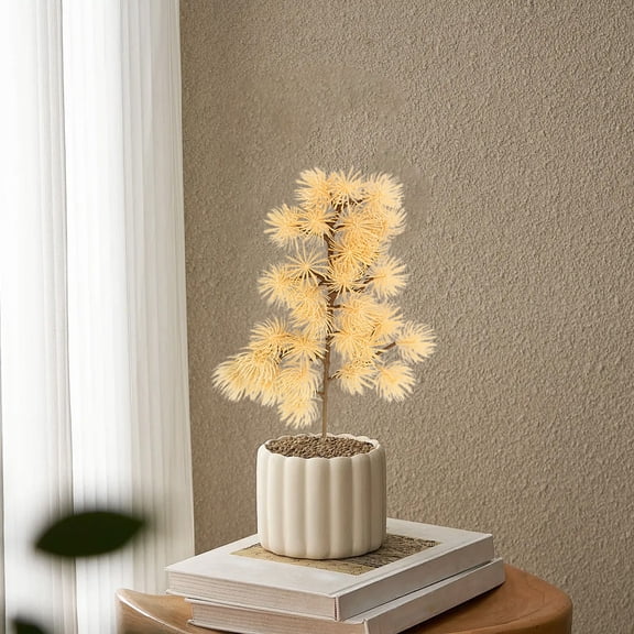 13.3x5.9in Simulated Pine Needle Branches, Plastic Fake Greenery, for Landscaping Gardening and Home Decor Yellow