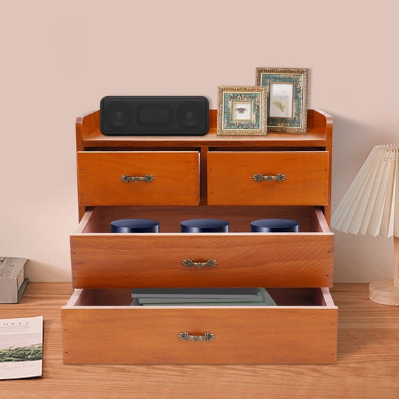13.4*7.09*11 Retro Brown Desktop Organizer with Drawers Office Organization and Storage Box