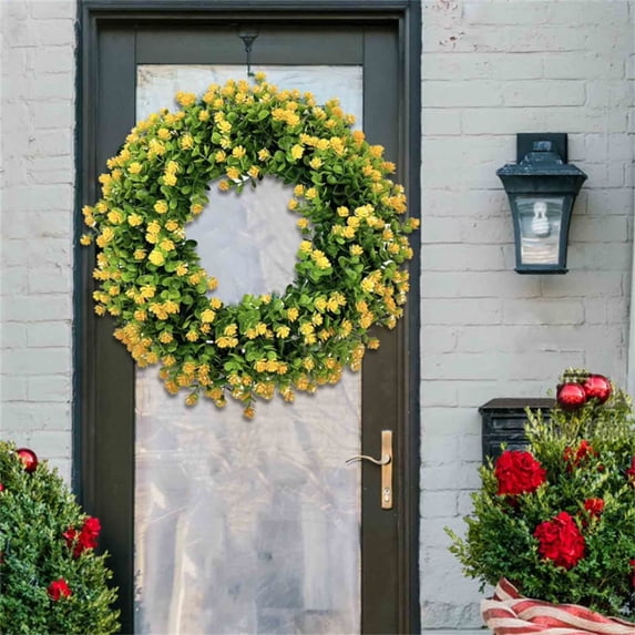 13.4 Inch Farmhouse Spring Wreath for Front Door - Colorful Cottage Artificial Wreath, All Seasons Home Decor for Wall Window and Festival Party