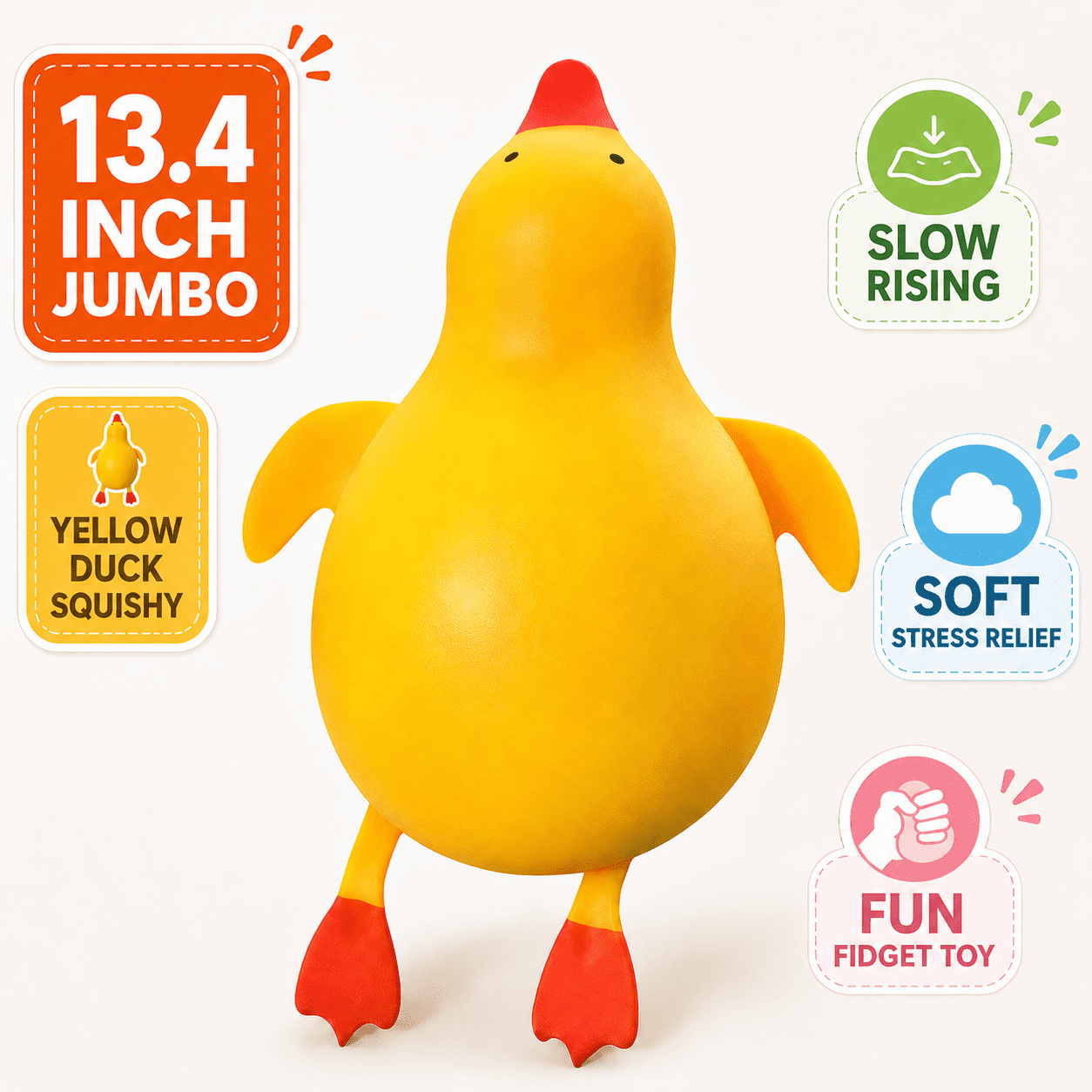13.4-Inch Giant Yellow Duck Squeeze Toy, Jumbo Slow Rising Squishy Stress Relief Toy, Soft Cute Duck Fidget Toy for Adults, Office Desk Decorative Pillow, Relaxation and Gift
