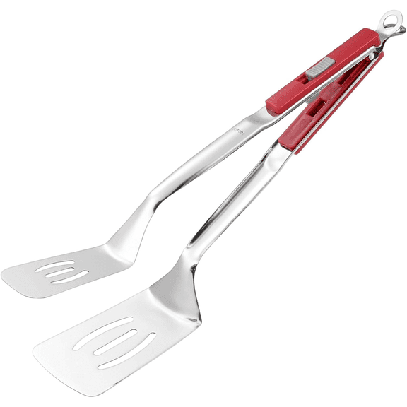 13.4-Inch Stainless Steel Spatula Tongs, Locking Grill Turner---Red