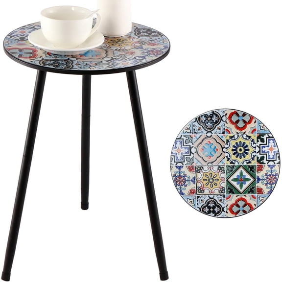13.4" Mosaic Metal Round Side Table, Weather-Resistant Accent End Table for Patio, Garden & Balcony, Decorative Small Corner Stand for Plant Display, Indoor & Outdoor Useļ¼1 Pack