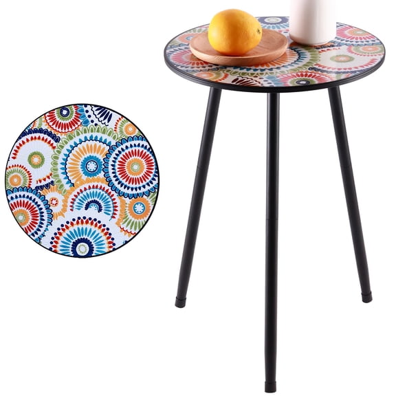 13.4" Mosaic Metal Round Side Table, Weather-Resistant Accent End Table for Patio, Garden & Balcony, Decorative Small Corner Stand for Plant Display, Indoor & Outdoor Use,1 Pack