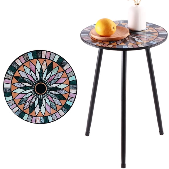13.4" Mosaic Metal Round Side Table, Weather-Resistant Accent End Table for Patio, Garden & Balcony, Decorative Small Corner Stand for Plant Display, Indoor & Outdoor Use,1 Pack