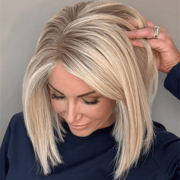 134 Net Cap Big Waves Big Waves Soft Human Hair Wig for Women 14" Sparkle Blonde 150 Density Lace Front with Crown Hair Daily Wear Preferred