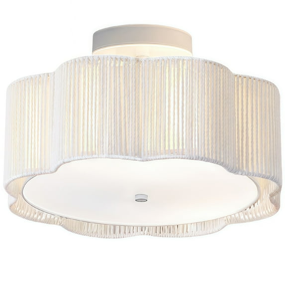 13.4" Rattan Flush Mount Ceiling Light Fixtures,3-Light Boho Light Fixtures Ceiling Mount for Bedroom,Mini Rattan Chandelier,White Small Chandelier Lighting for Dining Room Hallway