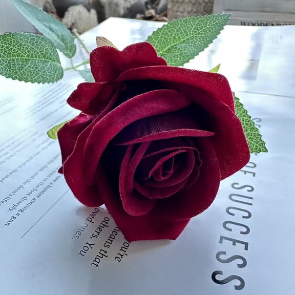 13.4 In Single Stem Artificial Rose Faux Silk Rose Flower with Green Leaves for DIY Wedding Bridal Bouquet Home Vase Centerpiece Decor Christmas Decor