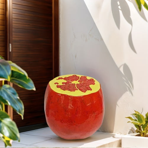 13.4" Strawberry Fruit Stool, Oversized Resin Stool with Hand-Painted Detail, Multi-Purpose Side Table Plant Stand for Backyard Garden Indoor Outdoor, Red