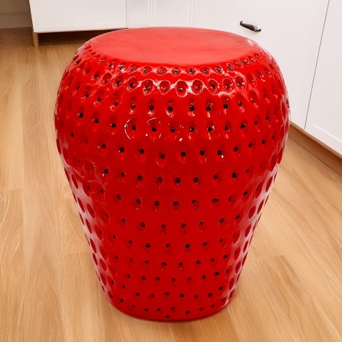 13.4" Strawberry Fruit Stool, Oversized Resin Stool with Hand-Painted Detail, Multi-Purpose Side Table Plant Stand for Garden Indoor Outdoor, Red